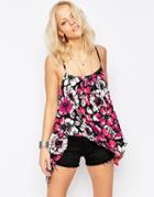 Wal G Cami Top In Floral Print - Fuscia