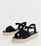 New Look Wide Fit Raffia Flatform Espadrille Sandal In Black - Black