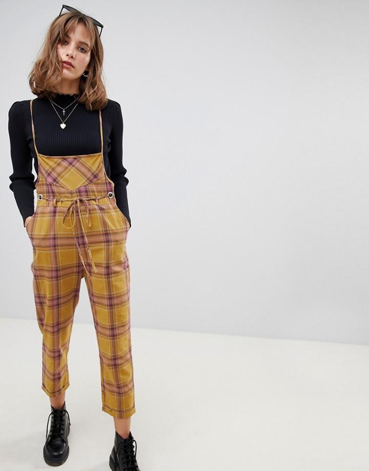 Wild Honey Cami Jumpsuit In Check - Yellow