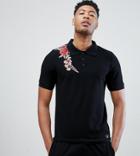 Sixth June Muscle Polo With Rose Embroidery Exclusive To Asos - Black