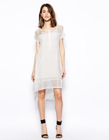 Aryn K Silk T-shirt Dress With Sheer Panels