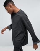Asos Oversized Long Sleeve T-shirt With Wide Roll Sleeve With Pigment Wash - Gray
