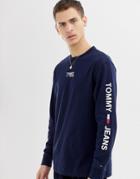 Tommy Jeans Regular Fit Long Sleeve T-shirt With Sleeve And Chest Logo In Navy - Navy
