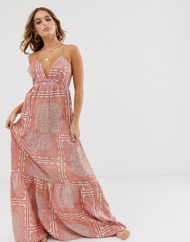 Asos Design Twist Back Beach Maxi Dress In Washed Paisley Print-multi