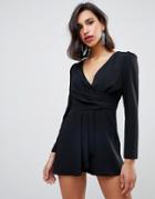 River Island Romper With Wrap Front In Black