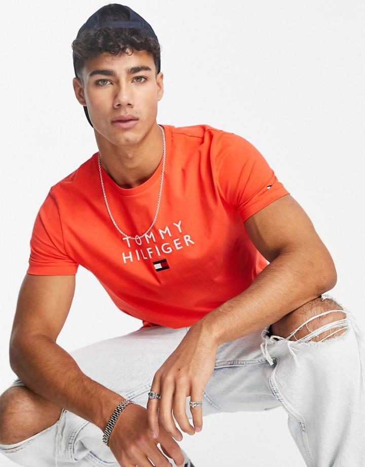Tommy Hilfiger Stacked Chest Logo T-shirt In Black-red