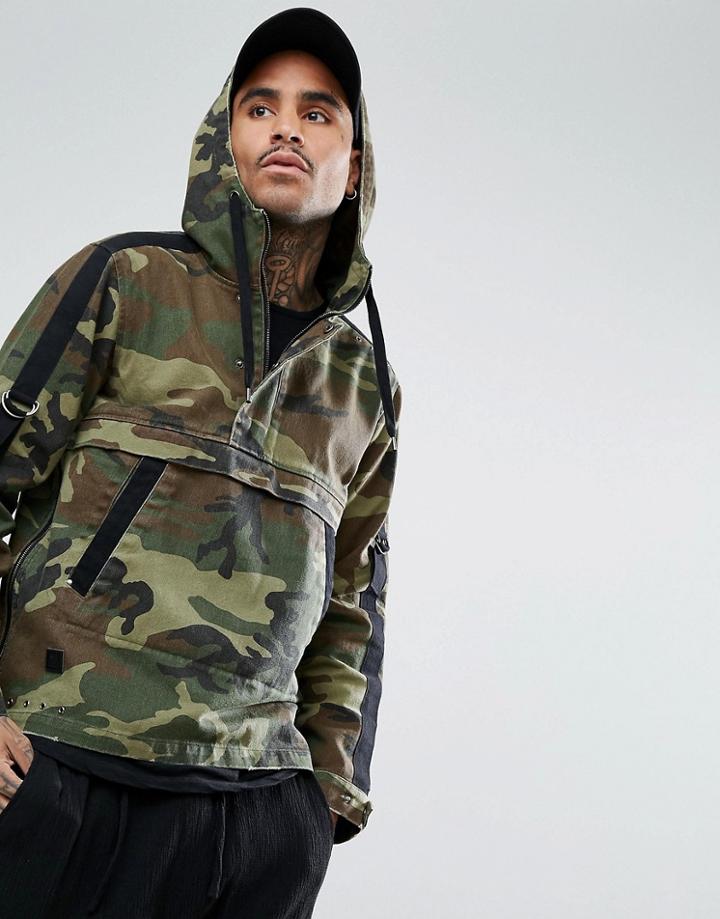 Black Kaviar Overhead Jacket In Camo - Green