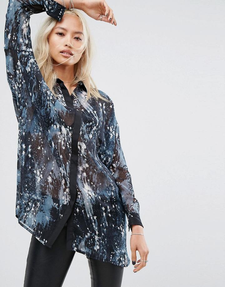 Religion Oversized Shirt In Star Print - Blue