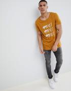 Asos Design Relaxed Longline T-shirt With Numerals Print - Tan