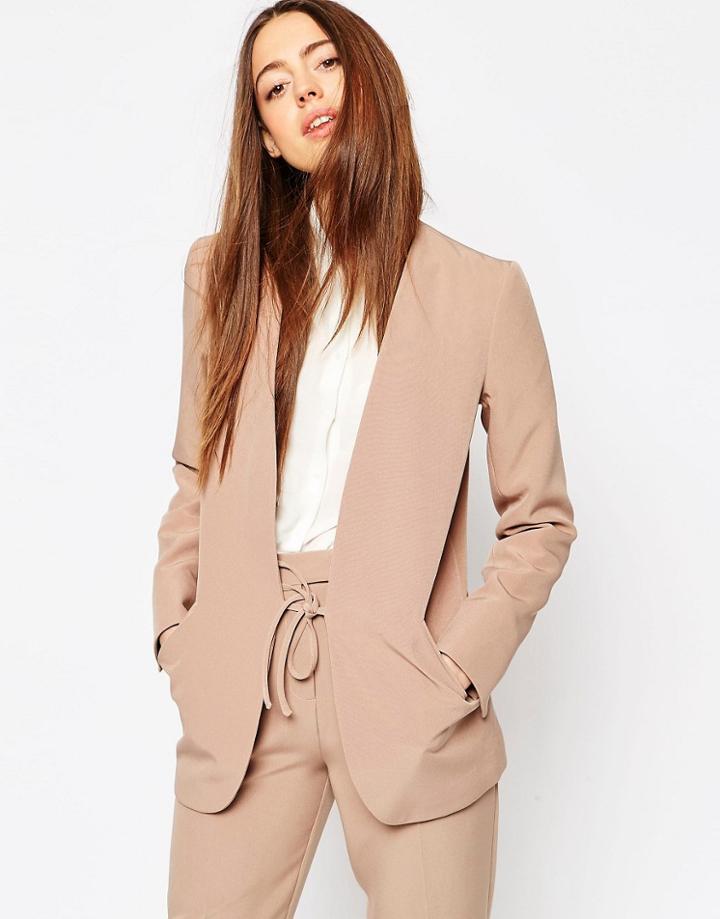 Asos Clean Luxe Suit Blazer With Tie - Camel