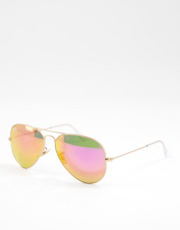 Ray-ban Aviator Sunglasses In Gold With Pink Mirror Lens