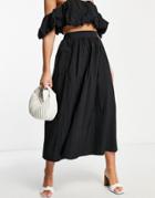 Asos Edition Cotton Full Midi Skirt With Tiers In Black