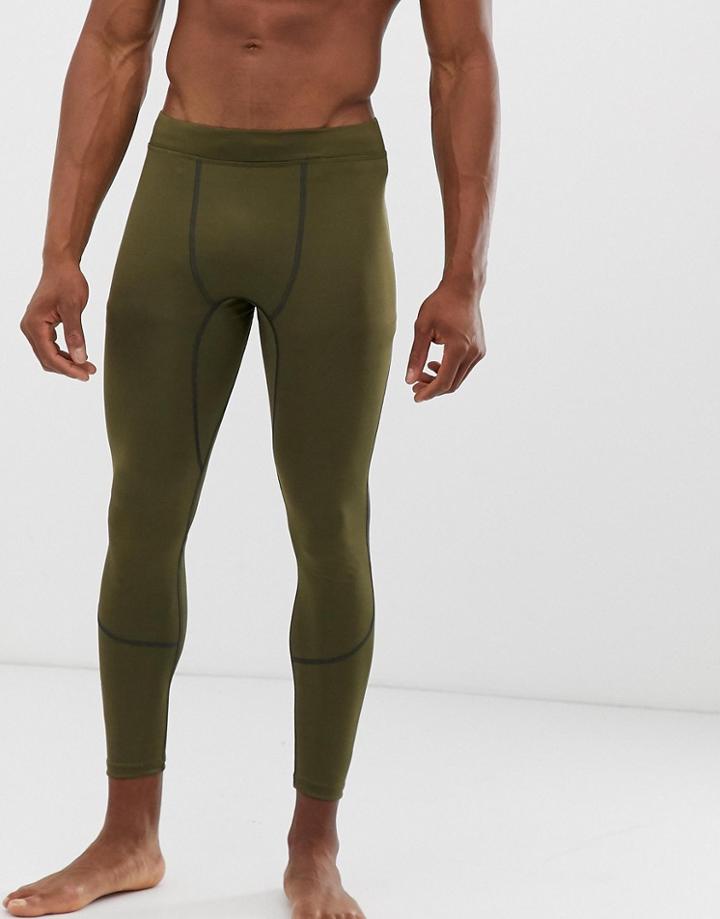New Look Sport Running Tights In Khaki-green