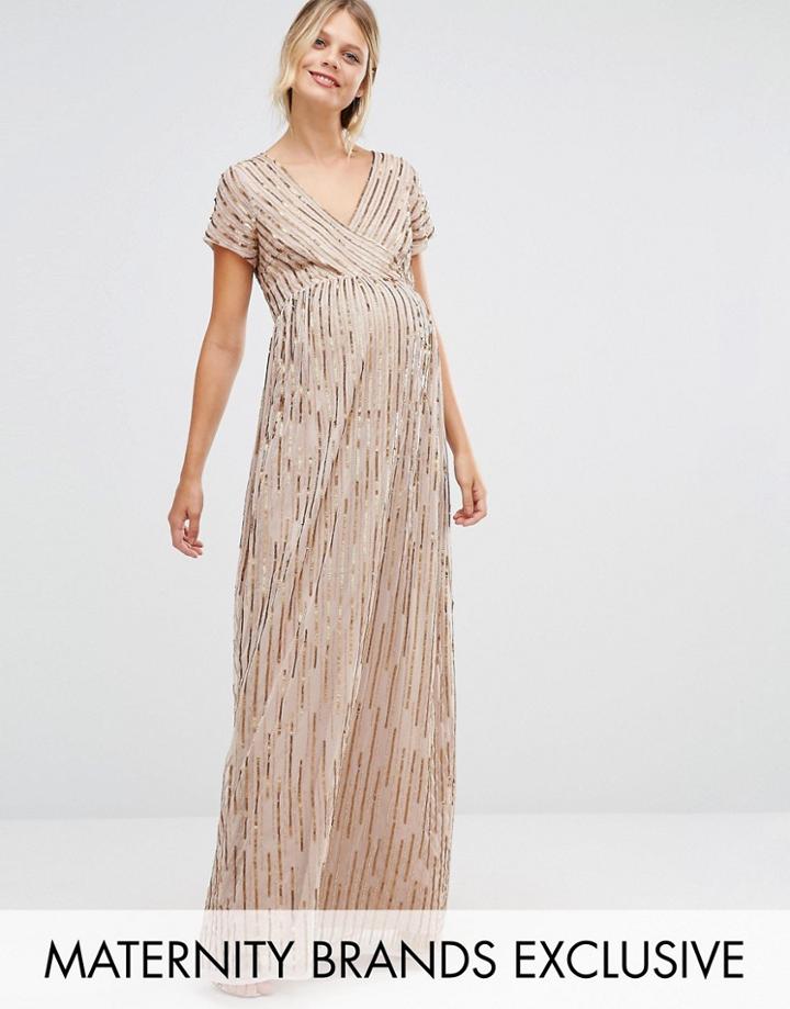 Maya Maternity All Over Embellished Cap Sleeve Maxi Dress - Gold