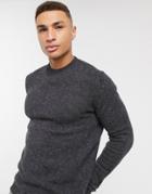 Asos Design Lambswool Crew Neck Sweater In Charcoal-grey