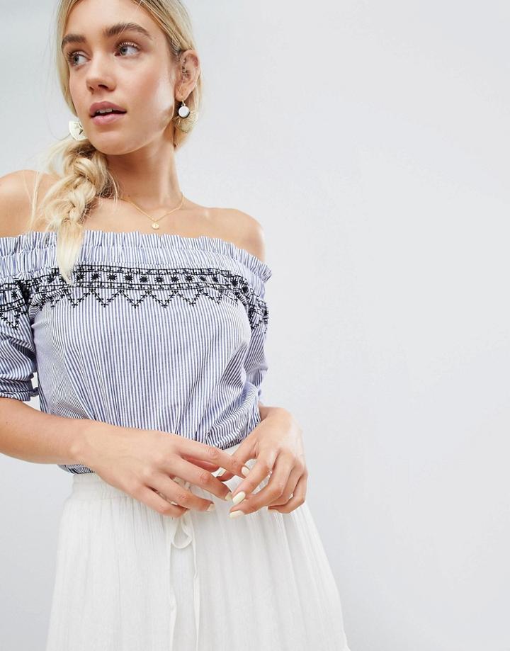 Lunik Off Shoulder Stripe Top - Blue