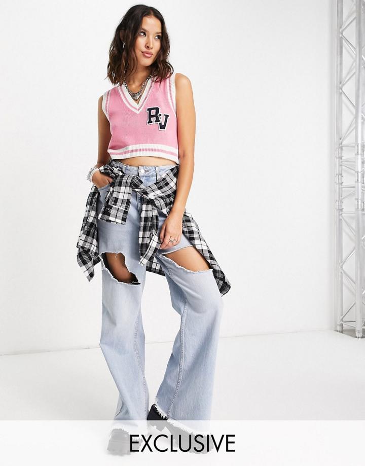 Reclaimed Vintage Inspired Cropped Tank Top With Badge Logo In Pink