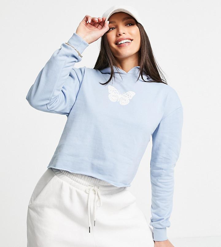 Threadbare Tall Cropped Butterfly Hoodie In Aqua - Part Of A Set-blues