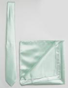 Asos Wedding Tie And Pocket Square Pack In Pale Green - Green