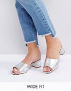 New Look Wide Fit Metallic Heeled Mule Sandals - Silver