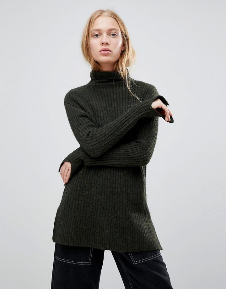 Shae Chunky Rib High Neck Alpaca And Merino Wool Blend Sweater - Green