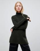 Shae Chunky Rib High Neck Alpaca And Merino Wool Blend Sweater - Green