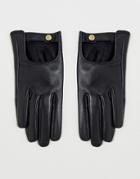 Asos Design Leather Plain Gloves With Touch Screen In Black - Black