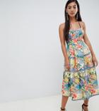 Asos Design Petite Tropical Prom Midi Dress-multi