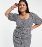 Asos Design Curve Mini Dress With Extreme Puff Sleeve In Check-multi