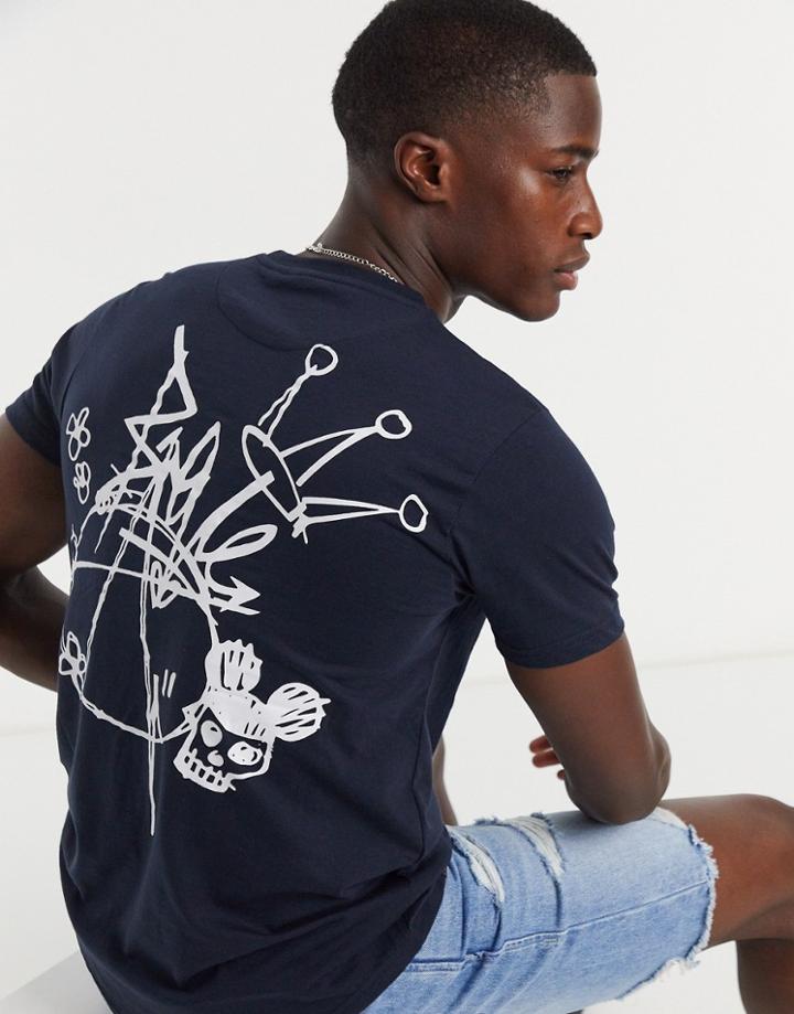 Le Breve Slogan Back Print T-shirt In Navy