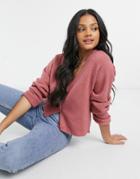 Asos Design Boxy Cardigan With Turn-up Cuffs In Dusky Pink