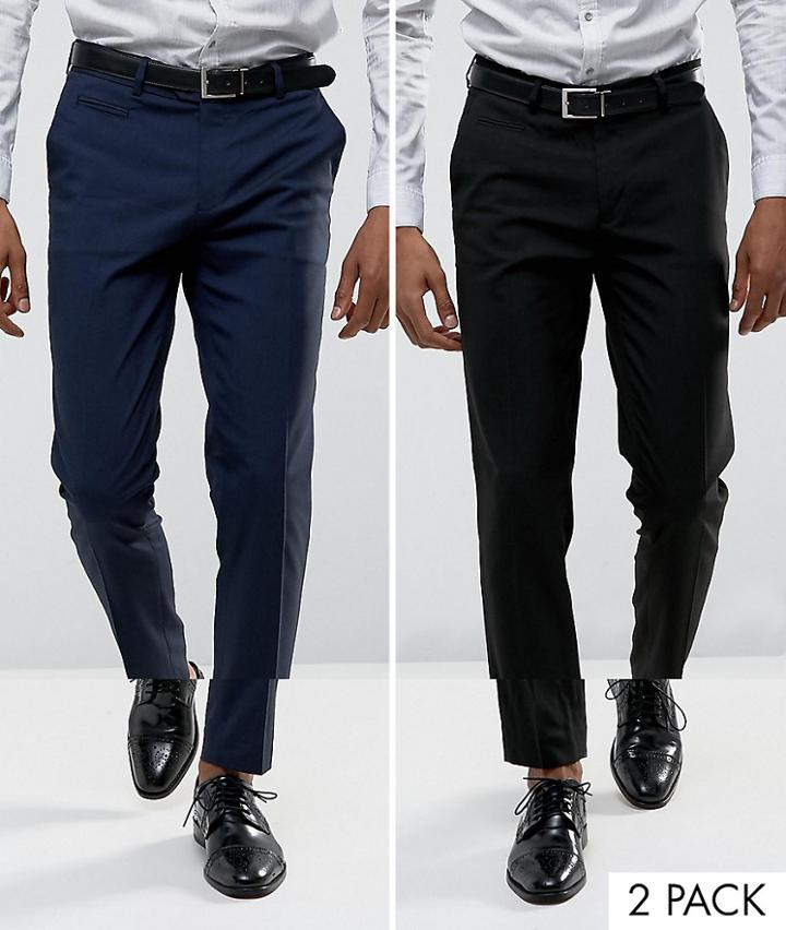 Asos 2 Pack Skinny Pant In Black And Navy Save - Multi