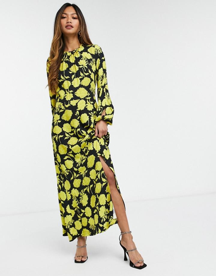 Closet London Contrast Print Floral Midaxi Dress In Oversized Ochre Floral-multi