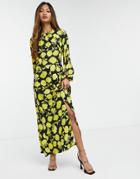 Closet London Contrast Print Floral Midaxi Dress In Oversized Ochre Floral-multi