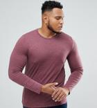 Asos Plus Long Sleeve T-shirt With Crew Neck In Red - Red
