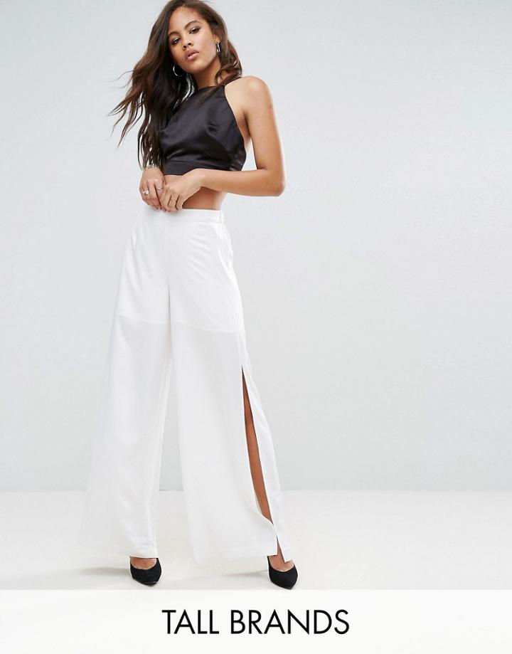 Y.a.s Studio Tall Sateen Wide Leg Side Split Pant - White
