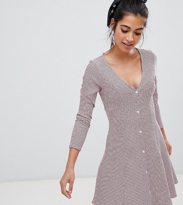 Asos Design Petite Button Through Rib Tea Dress In Stripe-multi