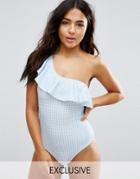 Peek & Beau Gingham Frill One Shoulder Swimsuit - Multi