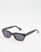 A.kjaerbede Bror Slim Retro Rectangular Sunglasses In Black To Brown Tort Fade