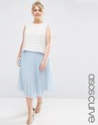 Asos Curve Pleated Midi Skirt - Blue