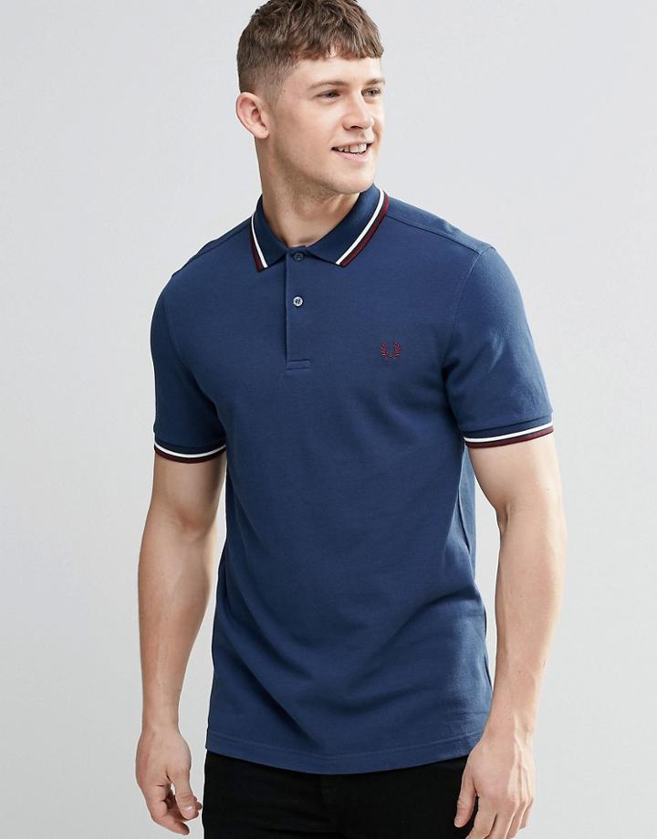 Fred Perry Polo Shirt With Twin Tip Slim Fit In Blue - Blue