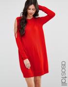 Asos Tall Dress In Knit With Cold Shoulder Detail - Red