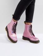 Dr Martens Leather Holographic Pink Lace Up Boots - Pink