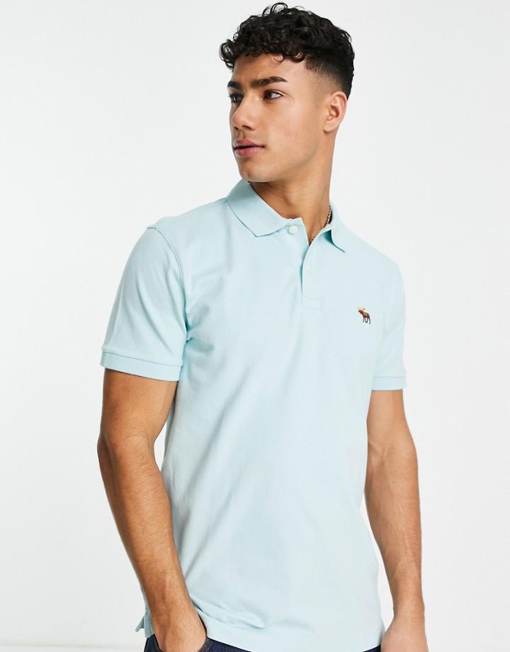 Abercrombie & Fitch 3d Icon Logo Slim Fit Pique Polo Shirt In Light Blue