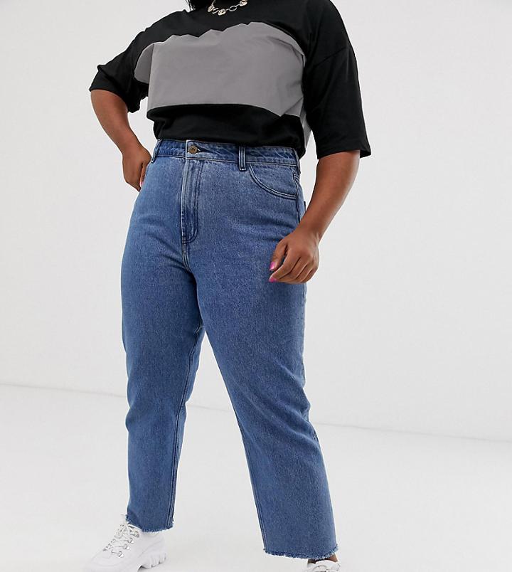 Collusion Plus X005 Straight Leg Jeans In Mid Wash Blue