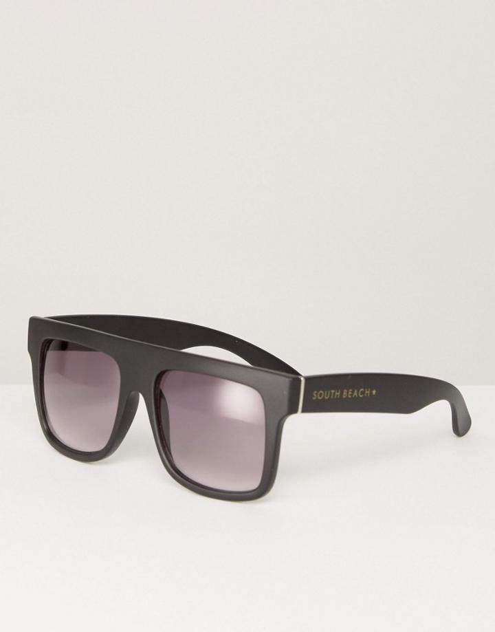 South Beach Oversized Shield Flat Top Sunglasses With Gradient Lens - Black