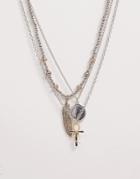 Sacred Hawk Multi Layer Chain Necklace In Silver - Silver