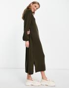 & Other Stories Recycled Wool Knitted Midi Dress In Olive Green