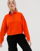 Noisy May High Neck Zip Detail Sweat In Orange - Orange