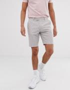 Asos Design Slim Shorts In White Linen With Stripe